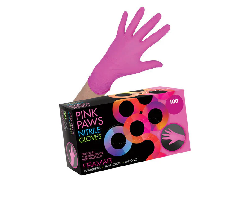 FRAMAR PINK PAWS NITRILE GLOVES 100 LARGE