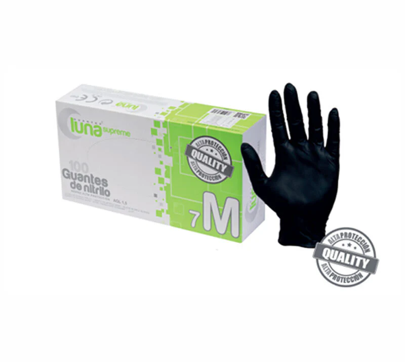GUANTE EXAMEN SUPREME NITRILO NEGRO ALTA PROTECCION TALLA M